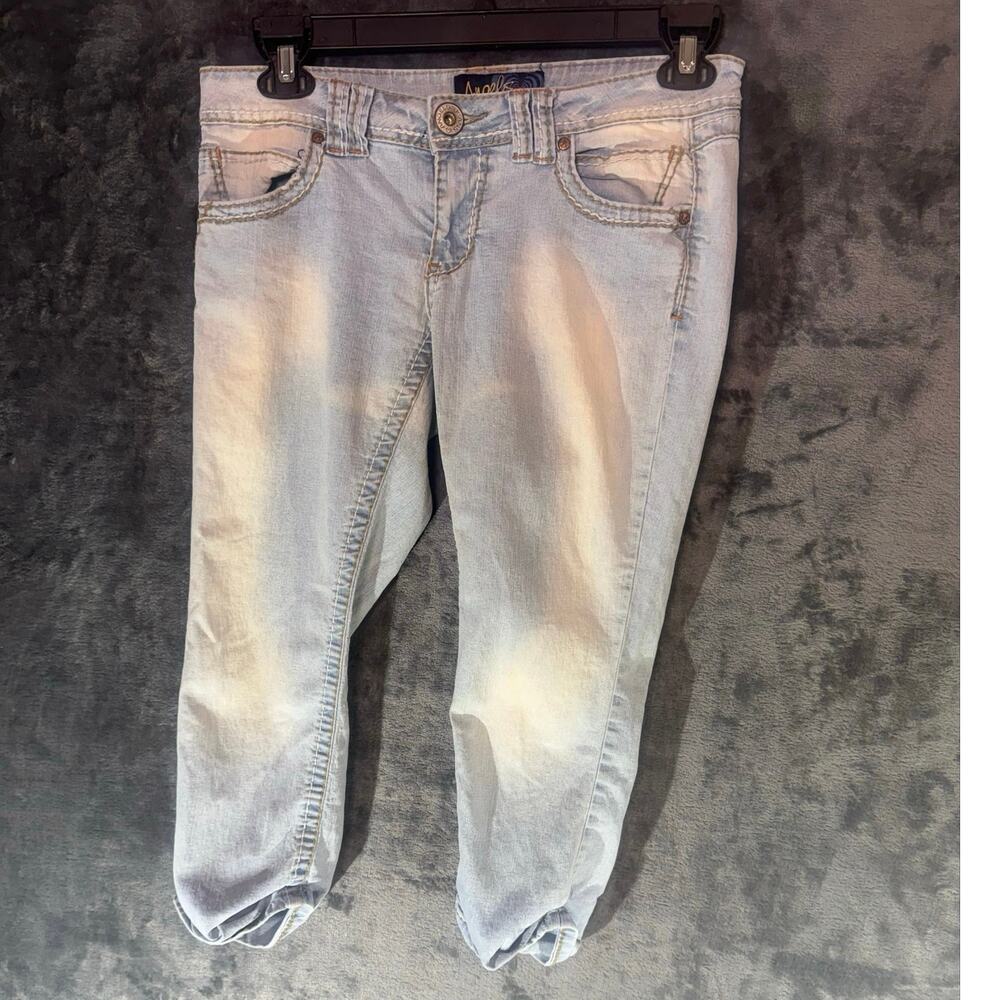 VTG Angels Jeans Capri Womens 9 Light Wash Flap Pocket Embroidered Y2K Cropped